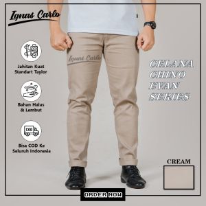 Chinos Pants Katun Premium Celana Panjang Pria Casual Kerja Kantor Jumbo Slimfit Dewasa Cream