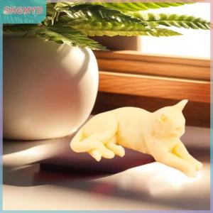 【SHGMYD】 1ชิ้นแฮนด์เมดแมวแกะสลักทำด้วยมืองานฝีมือสร้างสรรค์สร้างสรรค์ซิลิโคนแมวเทียนหอมระเหยแม่พิมพ์หล่อเครื่องประดับเรซิ่นสัตว์แม่พิมพ์