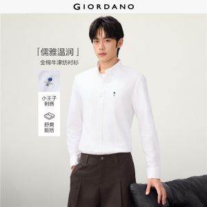 GIORDANO Men Shirts Little Prince Embroidery Cotton Oxford Shirts Single Pocket Long Sleeve Fashionable Casual Shirts 01046121