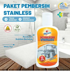 Paket Pembersih Kerak Stainless Steel - EZClean Stainless Cleaner & Pad Putih Anti Gores