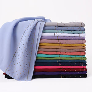 Jifang Women Fashion Plain Bubble Chiffon Muslim Hijab Shawl Scarf Shiny Rhinstones Chiffon Shawls WJ634