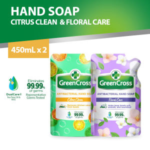 Green Cross Citrus Clean Antibacterial Hand Soap 450mL + Green Cross Floral Care Antibacterial Hand Soap 450mL