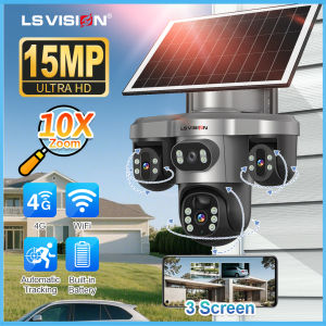 LS VISION Wifi/ ซิมการ์ด V380 4G กล้องวงจรปิดหน้าจอ3 PTZ พลังงานแสงอาทิตย์15MP ระบบตรวจจับ10X Zoom AI พลังงานแสงอาทิตย์ + 8000MAh Humoid IP66ติดตามอัตโนมัติกันน้ำระบบเสียง2ทางกล้อง IP