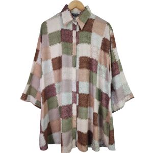 KEMEJA WANITA JUMBO LD 130 CM KANCING BUSUI RAYON MOTIF KOTAK OVERSIZE TERBARU DAN KEKINIAN 5XL 4798#