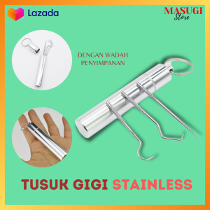 Tusuk Gigi Stainless Anti Karat Dengan Tempat Wadah Penyimpanan Impor Murah Topteeth Steel Toothpick Set