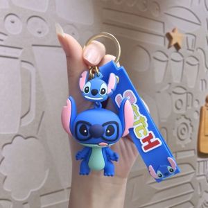 Stitch Cartoon Keychain Accessories 3D Soft PVC Key Ring with Lanyard Stitch Keychain Collection