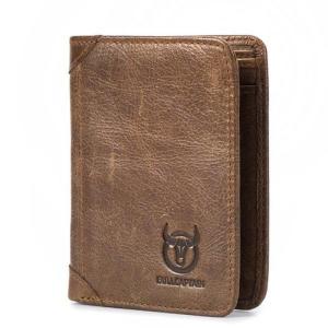 Bullcaptain RFID 100% Genuine Leather Cowhide Trifold Men Short Wallets Vintage Card Holder Zipper Coin Pocket Purse Money BAG