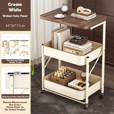 LOADNIX 2/3/4 Tier Mobile Bedside Trolley Storage Rack with Wheels Rolling Cart Wooden Top Snack Organizer Shelf Bedroom Sofa Side Table