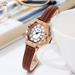 Đồng hồ nữ dây da mặt ovan phù hợp tay nhỏ GEDI 6675 chính hãng bảo hành 12 tháng chống nước tốt