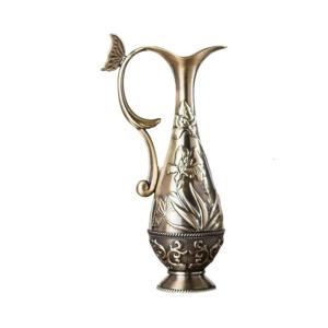 Contemporary Vintage Antique Bronze Metal Vases Geometric Embossed Texture Artistic Decors Flower Arrangement Container