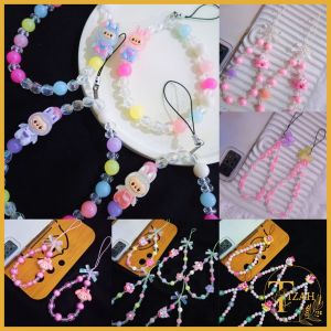 Tizah - Gantungan Tali HP Model Manik Manik Beruang Kristal Mutiara Aesthetic / Gantungan Kalung Handphone Hape Aksesoris / Kalung Leher Strap Kartu ID Card Lanyard Phone Name Tag