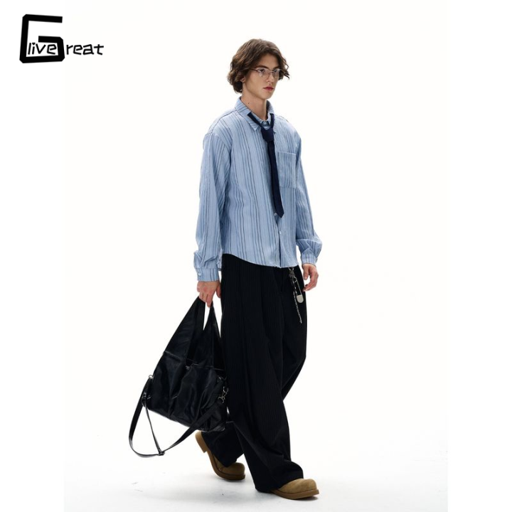 Retro sọc vừa rộng cotton áo vải lanh cho nam giới và phụ nữ, thoáng ...