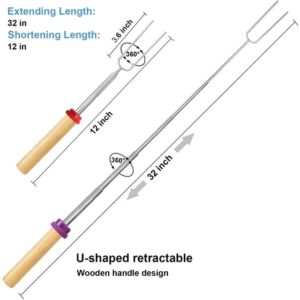 10pcs BBQ Stick Adjustable Telescoping Stainless Steel Barbecue Fork Roasting Stick Skewers Hotdog Fork Marshmallow Roasting Sticks