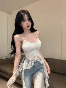 E67 เสื้อสายเดี่ยว มีฟองน้ำ ดีเทลแต่งปลายลูกไม้ ใส่สบาบ