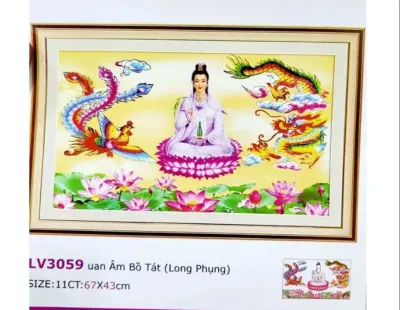 Tranh thêu chữ thập Phật Quan Âm LV3252 Kích thước 67x43cm