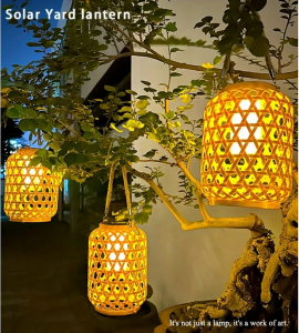 Solar Imitation Bamboo LanternOutdoor Waterproof Plastic Rattan LanternCourtyard Decoration Garden Light