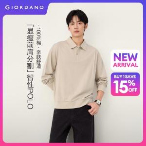 Giordano Beau Monde Men 100% cotton seam detail long sleeve polo shirt Free Shipping 13016608