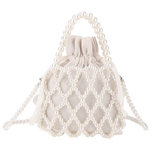 Women Crossbody Bags with Pearl Woven Design Casual Shoulder Bag for Travel and Shopping in Elegant Blue and Brown Shades