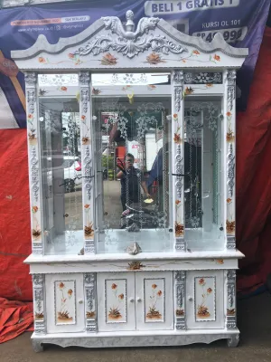 Lemari Pajangan Kaca 4 Pintu Vario - Putih Motif