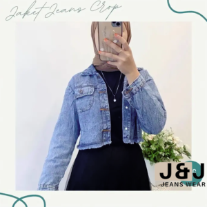 Jaket Jeans Rawis Crop Top Wanita Pita 3D