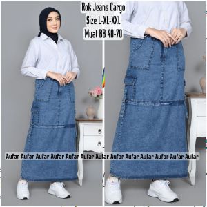 rok wanita dewasa rok jeans kekinian BB 40-70