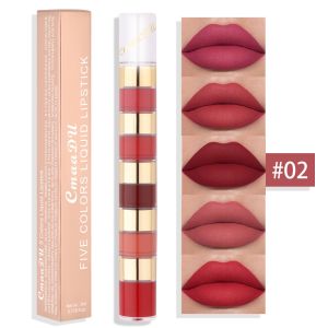 [Ready Stock+COD] Liquid Lipstick Set 5 In 1 Matte Lipstick Waterproof Long Lasting Velvet Red Nude Combination Lipgloss