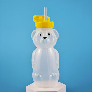 1Pcs Bear Juice Bottle with Flexible Straw 230ML Straw Cups for Babies 8 OZ Sippy Bottles Food-Grade & BPA Free