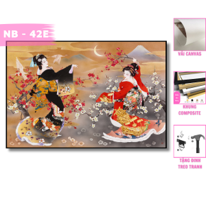 Tranh nàng Geisha Nhật Bản in canvas có khung composite và đinh treo 3 chân nhiều mẫu trong shop đủ size làm theo yêu cầu