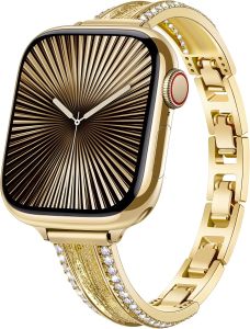 Watch Band for Women Copper Diamond Style Bling Jewelry Bracelet Cubic zirconia tool free removable s thin metal bangle available for iWatch 40mm 41mm 42mm 44mm 45mm Series 11 SE dressy