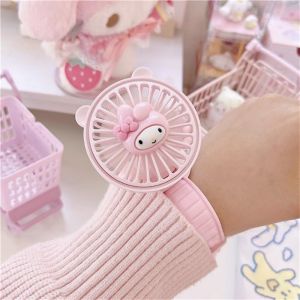 Cartoon Sanrio Mini Portable Watch Fans Kuromi My Melody Cinnamoroll Handheld USB Rechargeable Fan Desktop Air Cooler Outdoor Travel Fan