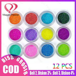Set Bubuk Debu Glitter Warna Campuran untuk Dekorasi Ujung Akrilik Seni Kuku 12 Buah