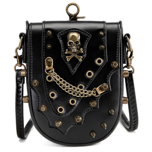 Womens Small Gothic Crossbody Bag Leather Skull Shoulder Bags Phone Purse with Adjustable Strap for Fashionable Outfits