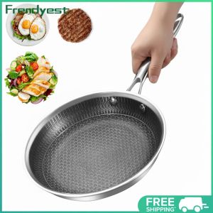 COD [Free Shipping] 304 Stainless Steel Cooking Pan with Handle Non-Stick Honeycomb Pattern Suitable for Steak and Fried Egg