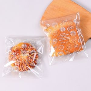 100Pcs Plastic Self Adhesive Bag Bread Cookie Donut Sandwich Food Packaging Resealable Baking Bags