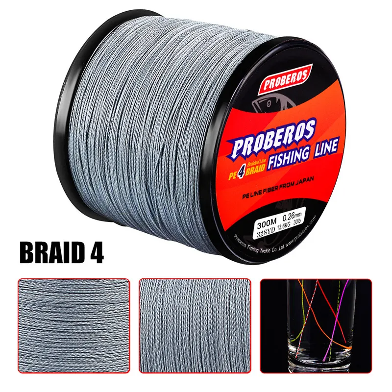 Proberos 300m Braided Fishing Line Green/gray/blue/red/yellow 4x Stand Braided  Line 6lb-100lb Pe Weave Lines Fishing Accessories