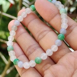 Mix with Green Lavender and Icy Natural Type A Jadeite Jade 33 Beads with measurement of 5.5 mm bracelet QIC labs approved certificate included weigh 9 grams (bracelet16)
