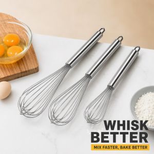 Stainless Steel Whisk Set Manual Egg Beater Wire Whisks For Baking Cooking Mixing 3 Sizes