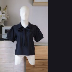 E19 เสื้อทํางานผู้หญิง แขนสั้น แต่งเชือกผูก สไตล์มินิมอล ทรงน่ารักมาก Easter Egg