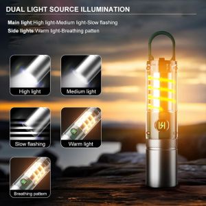 SERAPHYXO Super Bright Mini Keychain Flashlight Zoomable Side Lamp Strong Light Flashlight Multi-Purpose Rechargeable LED Pocket Torch Outdoor Use