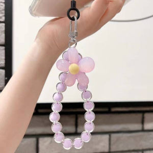 Colorful Lanyard Bow Heart Beaded Bracelet Flower Phone Charm Pearl Mobile Wrist Strap Anti Lost