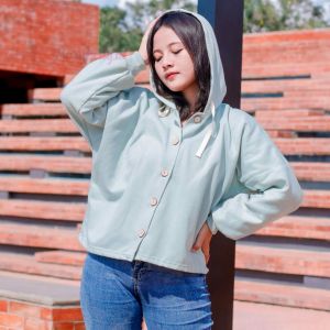 Hoodie Polos Wanita Semi Crop Bahan Fleecy Tebal