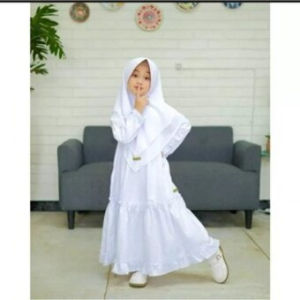 Gamis Anak Putih Gamis Manasik Haji usia 2 -9 tahun Set Hijab Premium