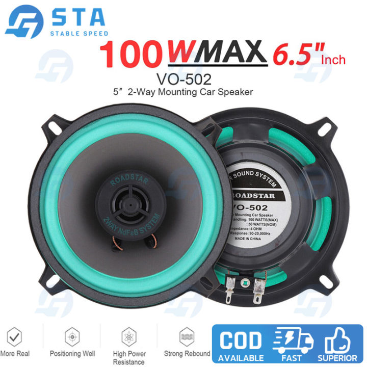 Pair 6.5 Inch 12V 650W HiFi Coaxial Car Speakers – 4-Ohm, 75W RMS, Rubber & Metal