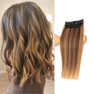 Real Remy Human Hair Clip in Hair Extensions Short Straight Thick Double Weft Hair Pieces for Thinning Hair Invisible Hairpin Increase Women Men Hair Volume 8 inch#2 Brown