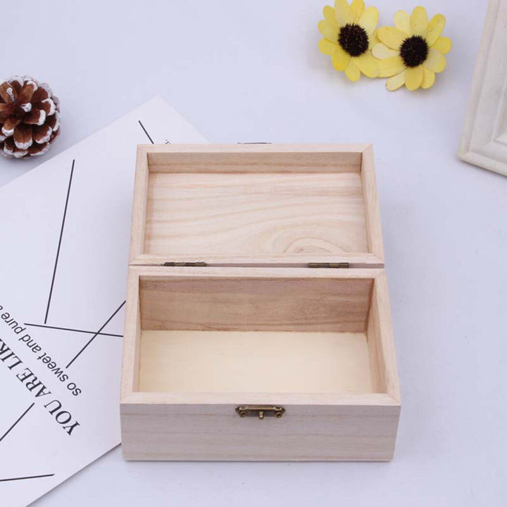 3 Size Wooden Box With Hinged Lid Wood Storage Box With Lid Paulownia