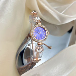 Luxury Bracelet Watch For Women Shiny Rhinestone Diamond Stainless Steel Quartz Watch Round Dial Arabic Numerals Womens Casual Watches