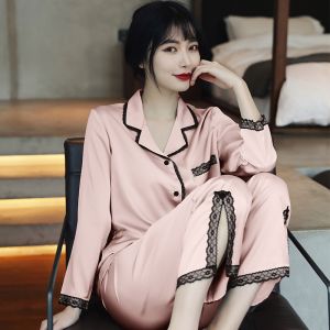 Baju Tidur Wanita Piyama Set KMJ-8864 Ice Silk Premium Halus Lembut Setelan Baju Rumah Lengan Panjan