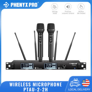 Phenyx Pro PTAU-2 True Diversity 2-Channel Wireless Microphone System w/ ID Lock Auto Scan Cordless Mics for Singing DJ Karaoke