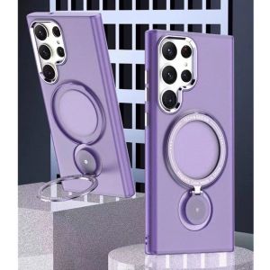 Magsafe Magnetic Phone Case For Samsung S21 S22 S23 S24 Ultra Plus 360° to rotate Metal Ring Holder Stand Matte Back Cover
