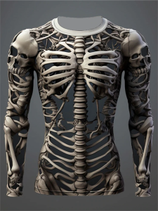 3d Print Skeleton Skulls Pattern T Shirts Long Sleeve For Men Casual Fashion T-Shirt Top Sweatshirt Breathable Streetwear Loose Tees